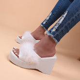Square Toe Wedge Platform Fur Slippers Oshnow